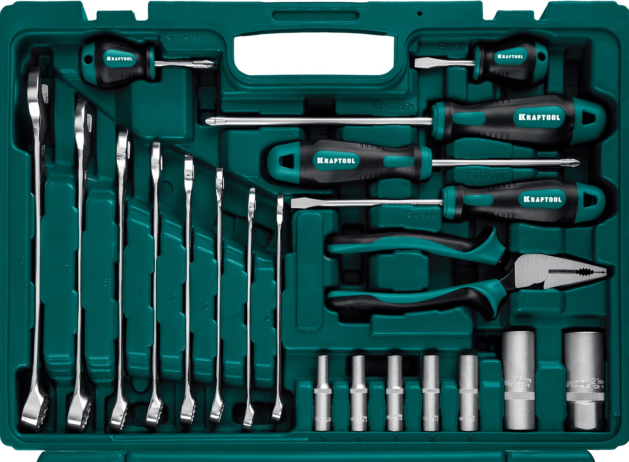 KRAFTOOL EXTREM-76, 76 предм., (1/2″+3/8″+1/4″), универсальный набор инструмента (27889-H76)