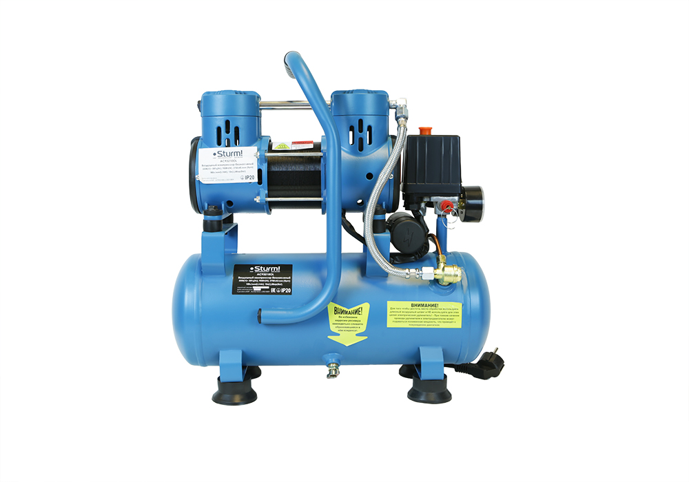 Компрессор безмасляный AC93210OL Sturm! 0,9кВт, 180л/мин, ресивер 10л, бесшумный