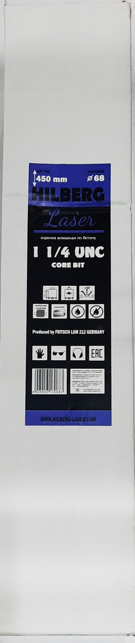 Коронка алмазная 68*450 Hilberg Laser 1 1/4 UNC HD708