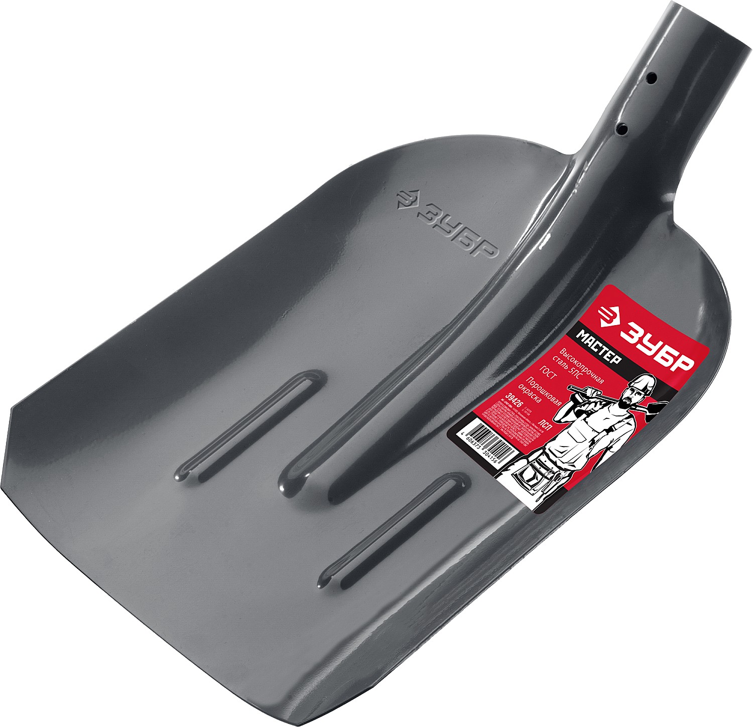 ЗУБР Мастер, 360х230, полотно 1.6мм, закалено, с рёбрами жёсткости, без черенка, совковая лопата, тип ЛСП (39428)