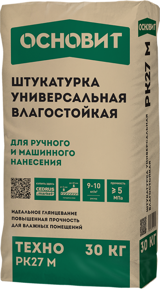 ТЕХНО РК27 M ШТУКАТУРКА УНИВЕРСАЛЬНАЯ ВЛАГОСТОЙКАЯ 30 кг