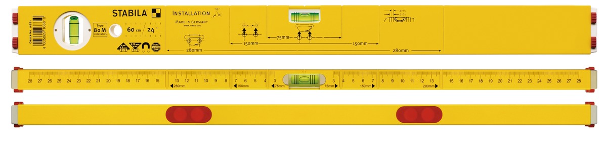 Уровень Stabila тип 80M, 100см (1верт.,1гориз.,точн. 0,5мм/м) для сантехника